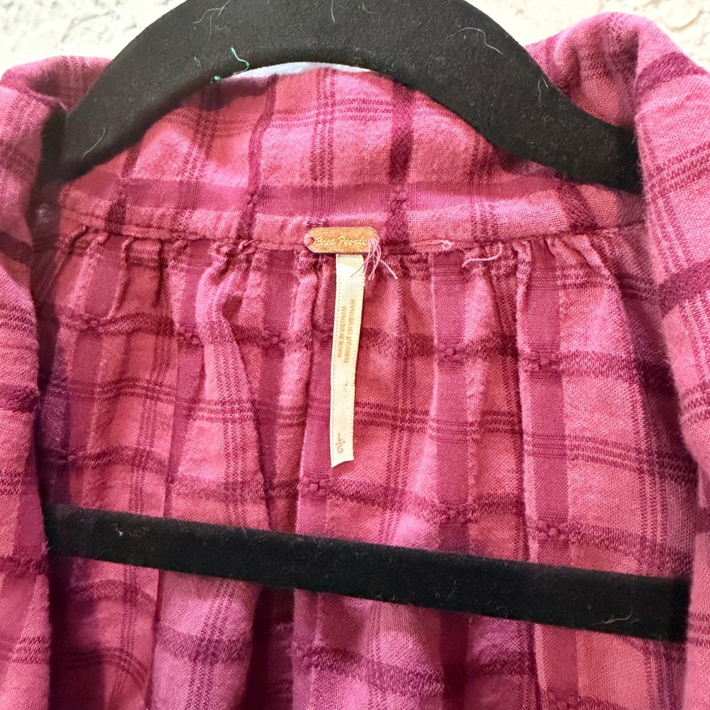 Free People Elora Rose Pink Spring Mini Dress JuneBerry Plaid Boho Cottagecore - Picture 5 of 7
